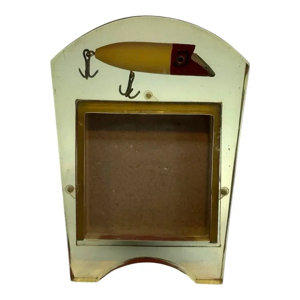 Vintage Lucite Photo Frame Fishing Lure Embedded Red White Heddon Style Taiwan - Picture 1 of 9